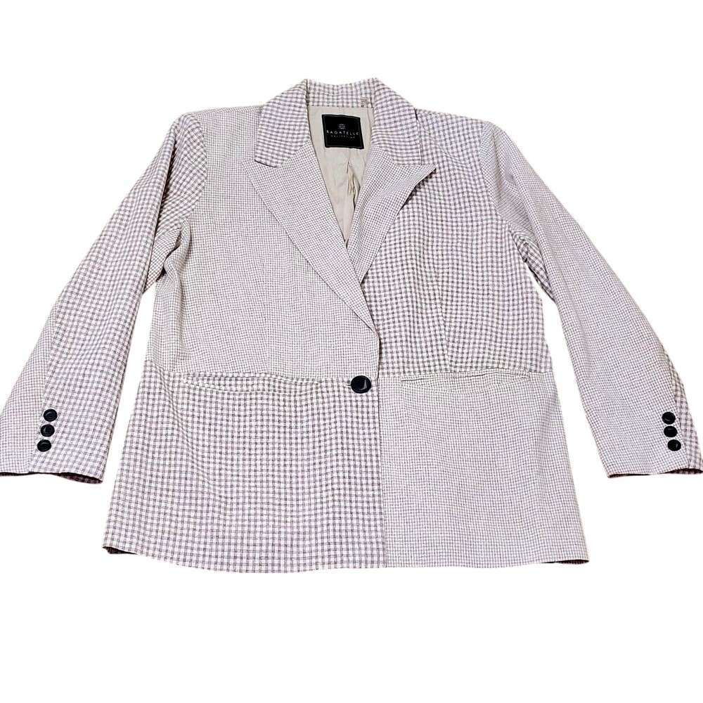 Bagatelle Collection Blazer Womens XL Beige Cotton Linen Gingham Lined Jacket